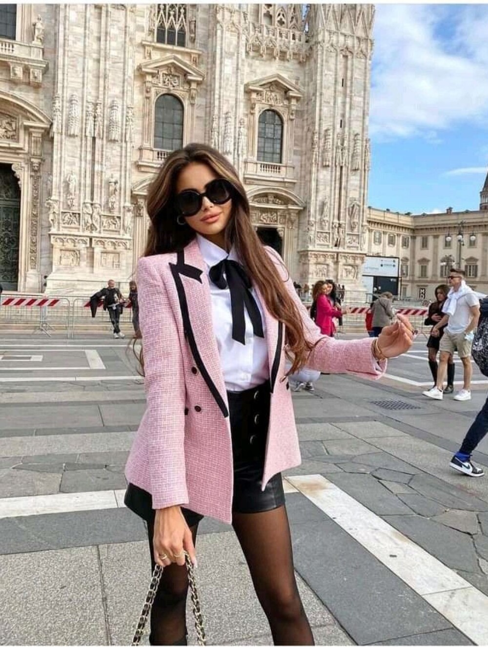 Zara Pink Tweed Blazer with Black Trim - Women's Suit Jacket